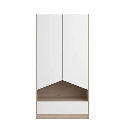 Afbeelding van Kledingkast Shelby met 2 deuren en 1 lade eik/wit