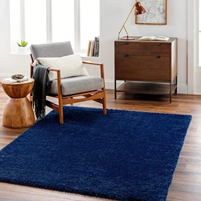 Afbeelding van SURYA Vloerkleed Woonkamer, Slaapkamer Zacht Hoogpolig Shaggy Tapijt CLAIRE DonkerBlauw 160x213 cm