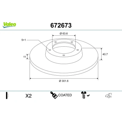 Afbeelding van VALEO Remschijf VOLVO: V60 I, V70 3, S60 II Achteras 302mm 11mm 5 gat volledig Gecoat 672673 30769059,31471746 Remschijven