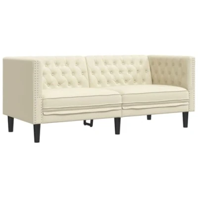 Afbeelding van vidaXL Tweezitsbank Chesterfield stijl kunstleer crèmekleurig
