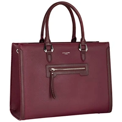 Afbeelding van David Jones Handtas, groot, voor dames, draagtas van hard PU leer, elegante stadstas met meerdere zakken, shopper schouderriem, grote A4 capaciteit, chic, modieus, Bordeaux rood