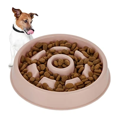 Afbeelding van Relaxdays anti schrokbak hond voerbak tegen schrokken eetbak 550 ml kleine hondenbak roze