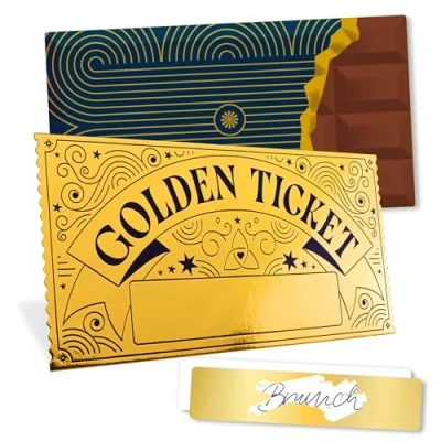 Afbeelding van gouden ticket personaliseerbaar kraskaart: kraskaart om te vullen maak je eigen kraskaarten gepersonaliseerde lintkaart geschenken door Inovida