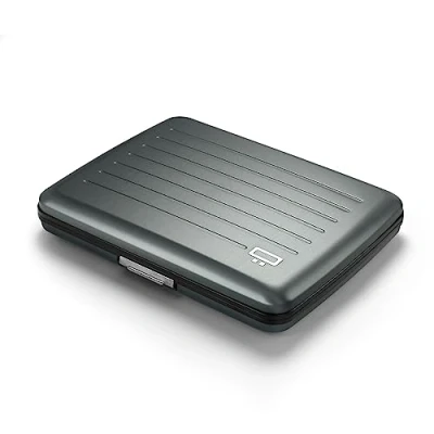 Afbeelding van OGON Smart Case V2 Aluminium portemonnee, groot formaat identiteitskaart, rijbewijs, verborgen vak voor munten, RFID bescherming, capaciteit 10 kaarten, Platinium, Minimalistisch
