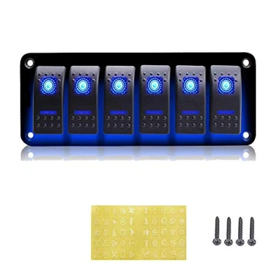 Afbeelding van CT CARID 12 V 6 versnellingen schakelpaneel met ledlicht, waterdichte tuimelschakelaar voor auto, boot, caravan, vrachtwagen, camper, voertuigen