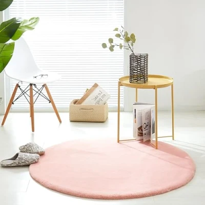 Afbeelding van Teppich Wölkchen Pluizig vloerkleed van imitatiebont, imitatie Woonkamer Decoratie Wasbaar bontdeken als bedmat, stoelkussen roze, 120 cm rond