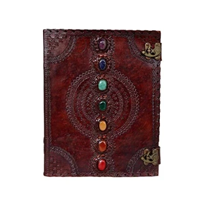 Afbeelding van OVERDOSE Seven Stone Leren dagboek, handgemaakt, van antieke steen, voor studenten en kantoor, dames heren, schetsboek leer, afmetingen 25 x 33 cm