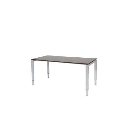 Afbeelding van Domino bureau, hoogte instelbaar (62 85cm) met 160x90cm &#039;zwevend&#039; logan eiken 25mm blad en aluminium (RAL9006) N poot frame.