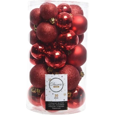 Afbeelding van Kerstbal plastic glans mat glitter assorted kerstrood KSD