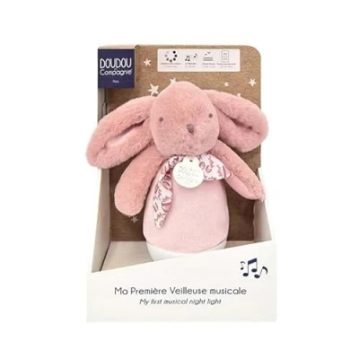 Afbeelding van Doudou et Compagnie, Nachtlampje, Nachtlampje met muziekkonijntje, roze 16cm
