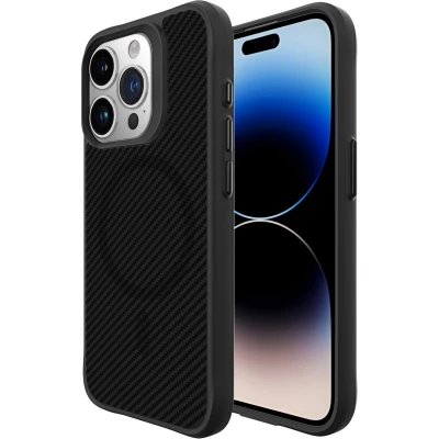 Afbeelding van iMoshion Hoesje Geschikt voor iPhone 15 Pro Max Rugged Hybrid Carbon Case MagSafe Zwart
