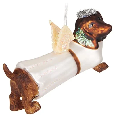 Afbeelding van BRUBAKER Engel teckel, handbeschilderde kerstbal van glas, mondgeblazen, grappige decoratie, 12,9 cm