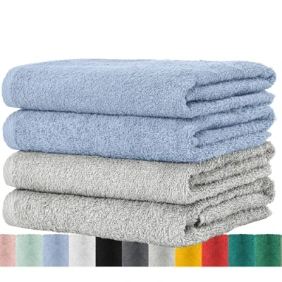 Afbeelding van BaSaTex Set van 4 badstof handdoeken 50 x 100 cm, 100% katoen, handdoeken, grijs/rookblauw
