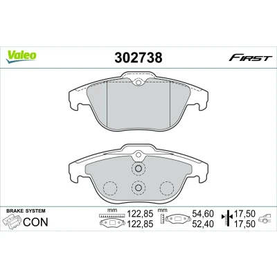 Afbeelding van VALEO 302738 Remblokkenset Achteras Excl. slijtage waarschuwingscontact Met anti kreukplaat MERCEDES BENZ: C Class Saloon, T modell, GLK