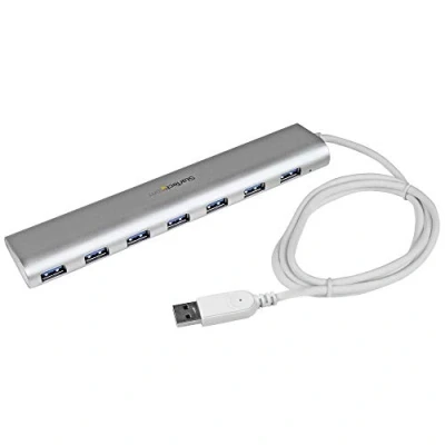 Afbeelding van 7 Poorts compacte aluminium USB 3.0 hub met geintegreerde kabel zilver