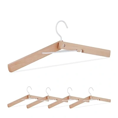 Afbeelding van Relaxdays houten kledinghangers set van 5 inklapbare kleerhangers overhemden stevig