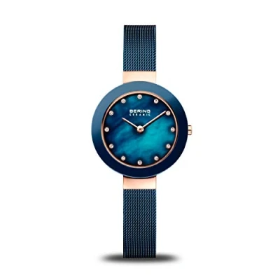 Afbeelding van BERING Dameshorloge, analoog, kwarts, keramiek, collectie horloge met armband van roestvrij staal/keramiek en saffierglas 11429, Rozengoud., Deens minimalistisch, roségoud