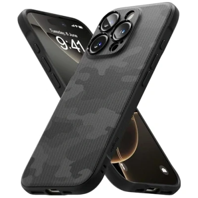 Afbeelding van Ringke Beschermhoes compatibel met iPhone 16 Pro [Onyx] Schokbestendig Antislip Flexibel Ultradun TPU Zachte Bumper Duurzaam Hoesje Case Accessoires Camo Zwart