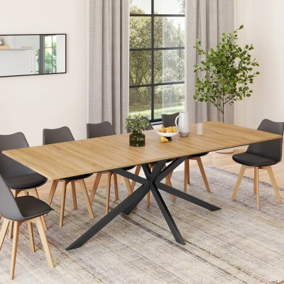 Afbeelding van ALIX uitschuifbare eettafel, 10 12 personen, hout en zwarte spinpoot 200 240 cm