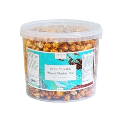 Afbeelding van Everly Grace Popcorn Magical Chocolate Mint, 600 g, popcornemmer met chocolade en pepermunt, handgemaakt in Duitsland