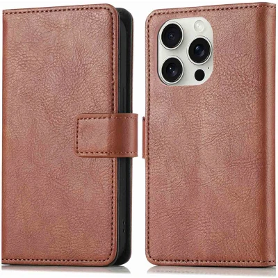 Afbeelding van imoshion Hoesje Geschikt voor iPhone 16 Pro Met Pasjeshouder Luxe Bookcase Bruin