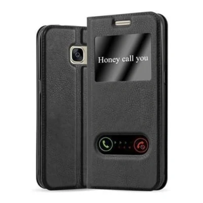 Afbeelding van Cadorabo Hoesje geschikt voor Samsung Galaxy S7 in KOMEET ZWART Beschermhoes met magnetische sluiting, standfunctie en 2 kijkvensters Book Case Cover Etui