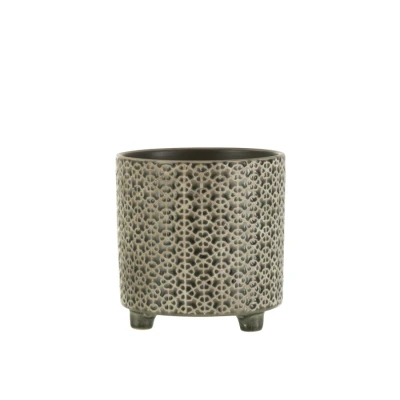 Afbeelding van J line Bloempot bloem keramiek grijs/blauw large 22983