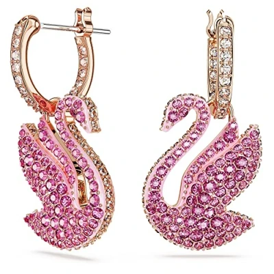 Afbeelding van Swarovski Iconic SWAN HOOP Oorbellen, Dames, Maat: One Size, Pink