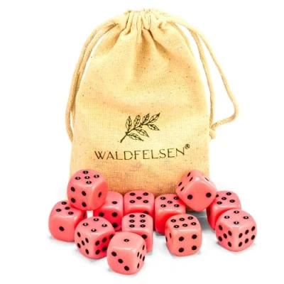 Afbeelding van Waldfelsen® Lot de 6, 12, 20, 30 ou 50 dés haute qualité la marque Taille standard 16 mm Cube acrylique Bouton jeu Dice 6 côtés Accessoires avec sac en tissu (rose, 12