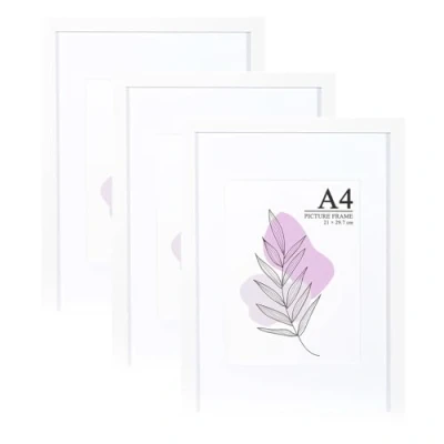 Afbeelding van Baoee Set van 3 witte A4 fotolijsten met standaard, fotolijst acrylglas, lijst, fotolijst, certificaatlijst, vrijstaand en montage