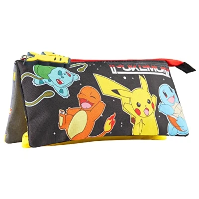 Afbeelding van Pokemon Drievoudig Pikachu pennenetui voor kinderen, zwart, etui, zwart., etui