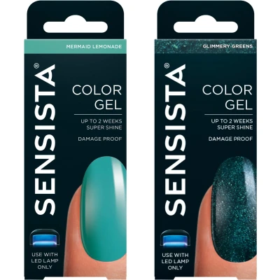 Afbeelding van Sensista The Green Duo Set Color Gel Gellak Voordeelset Groen Glitter nagellak voor LED lamp 2 stuks