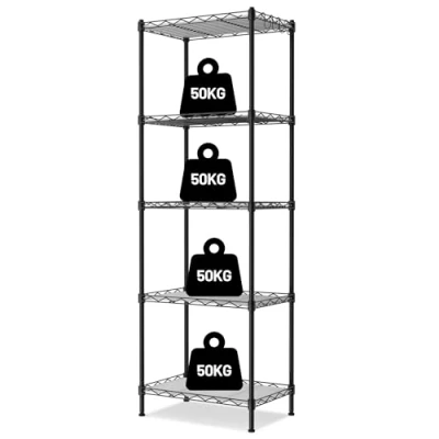 Afbeelding van WORKPRO Opbergrek met 5 niveaus, rek belasting 250 kg (totaal), metalen opbergrek, verstelbare lagen, 4 in hoogte poten, 44 x 29 130 cm, voor thuis/kantoor/zwart