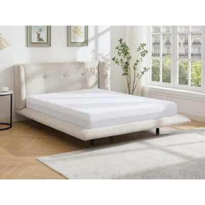 Afbeelding van Vente unique Bed 140 x 190 cm met hoofdbord capitons Stof Beige + matras PENAVI L H 103 D 219