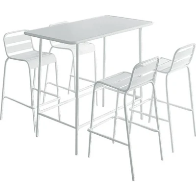 Afbeelding van Vente unique Hoge tuineethoek van metaal: een tafel L120 cm en 4 stoelen Wit MIRMANDE MYLIA L 120 x H 106 D 60