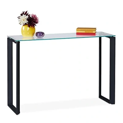 Afbeelding van Relaxdays Wandtafel glas haltafel bijzettafel smal sidetable metaal zwart