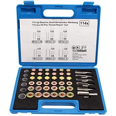 Afbeelding van CCLIFE 114 stuks oliecarter schroefdraadreparatieset M13 M15 M17 M20 M22 afvoerplug gereedschap