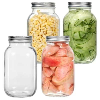 Afbeelding van Zanfqvo Set van 4 luchtdichte weckpotten 1000 ml met schroefdeksel, voor jam, conservering en fermentatie levensmiddelen
