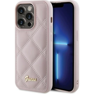 Afbeelding van Guess Quilted Metal Logo Back Case Geschikt voor Apple iPhone 15 Pro (6.1&quot;) Roze