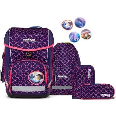 Afbeelding van ergobag Cubo Schoolrugzakset, ergonomisch, klassiek, 5 delig, 1e klasse, voor meisjes en jongens, Parel duikbeer paars, Schooltas set