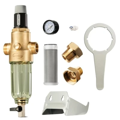 Afbeelding van iSpring WSP50PRG Spoelfilter met drukregelaar 1 inch voorfilter manometer waterfilter huishoudelijke aansluiting 50 micron