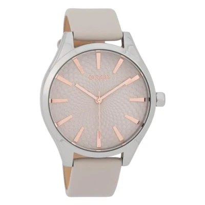 Afbeelding van OOZOO Timepieces Zilverkleurige horloge met licht grijze leren band C9685
