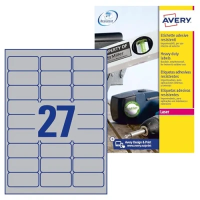 Afbeelding van Avery Zweckform L6011 100 Etiketten 63.5 x 29.6 mm Polyester folie Zilver 2700 stuk(s) Permanent voor typepla