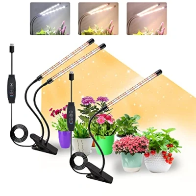 Afbeelding van COKOLILA 2 stuks plantenlamp, 240 leds met volledig spectrum, 3000 K, 5000 660 nm, voor kamerplanten timer 3/9/12 uur, 3 modi, ideaal kleine planten (zonder adapter)