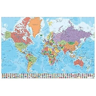 Afbeelding van Poster Map World es Physical Politic 91,5x61cm