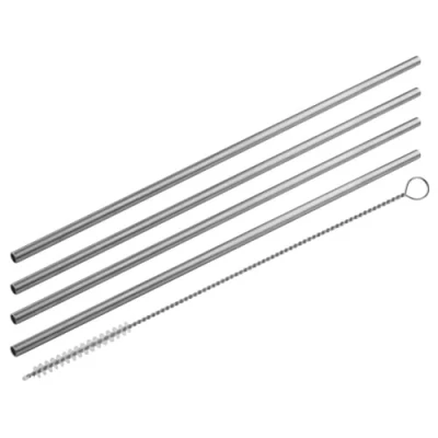 Afbeelding van Fackelmann 54855 Set van 4 roestvrijstalen rietjes met borstel, rietjes, herbruikbare en reinigingsborstel, roestvrij staal, nylon, zilver, 24 cm