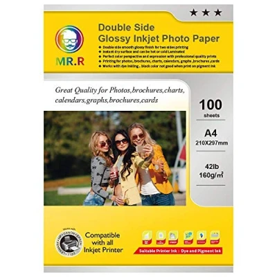 Afbeelding van MR.R 160 g/m² 100 vellen A4 fotopapier bedrukbaar glanzend inkjet dubbelzijdig direct droog wit waterdicht