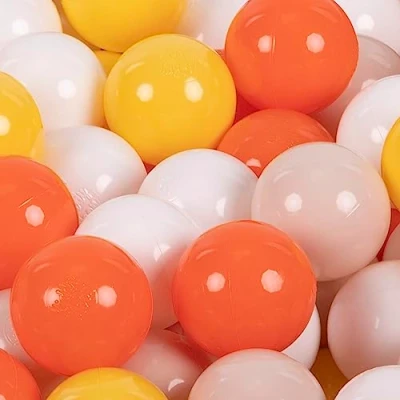 Afbeelding van KiddyMoon 50 ballen/7 cm kleurrijke plastic ballen voor zwembad kinderen baby gemaakt in de EU, geel/oranje/pastelbeige/wit