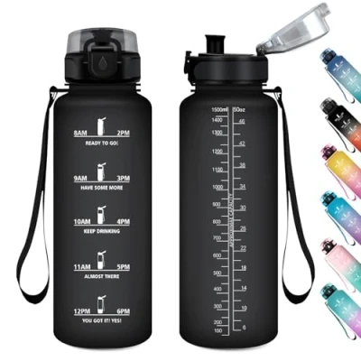 Image de Bouteille d&#039;eau de sport réutilisable avec marquage du temps pour adulte, gym, vélo, bureau, yoga, école 1,5 l