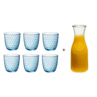 Afbeelding van Bormioli Rocco Glazen Slot Blauw 290 ml 6 Stuks + Cookinglife Karaf 1 Liter